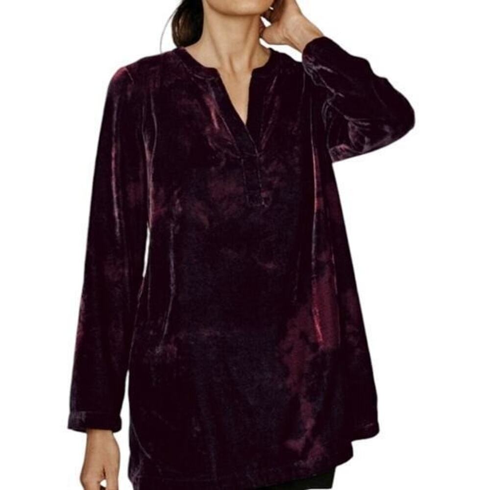 Pure Jill Womens Velvet Tunic Top Dark Plum Split V-Neck Long Sleeve XL RN97641